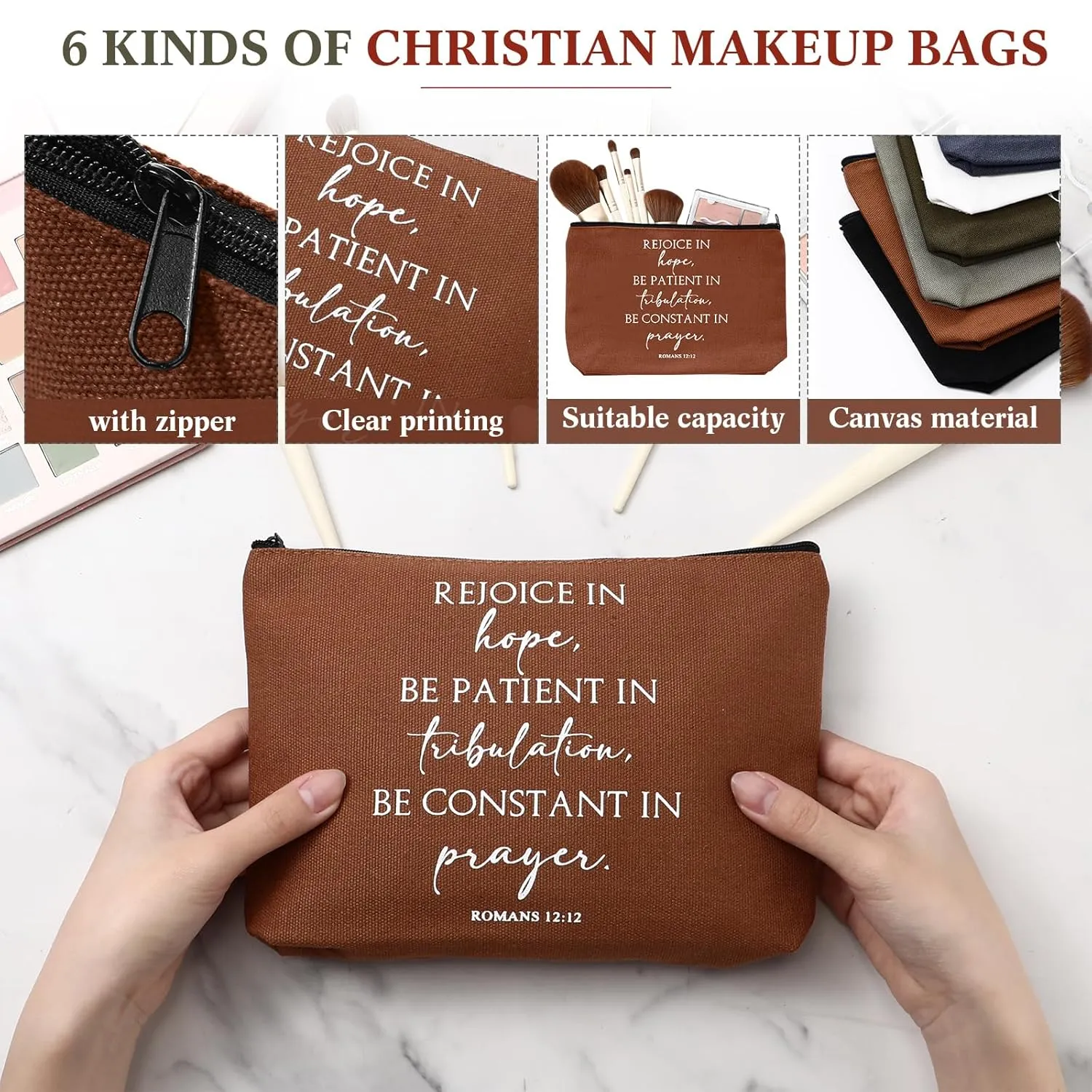 12 Pcs Fathers Day Christian Gift Bulk Religious Makeup Bag Bible Verse Lanyard Keychain for Women Men Church Nurse(Neutral Colors,Inspirational Words)