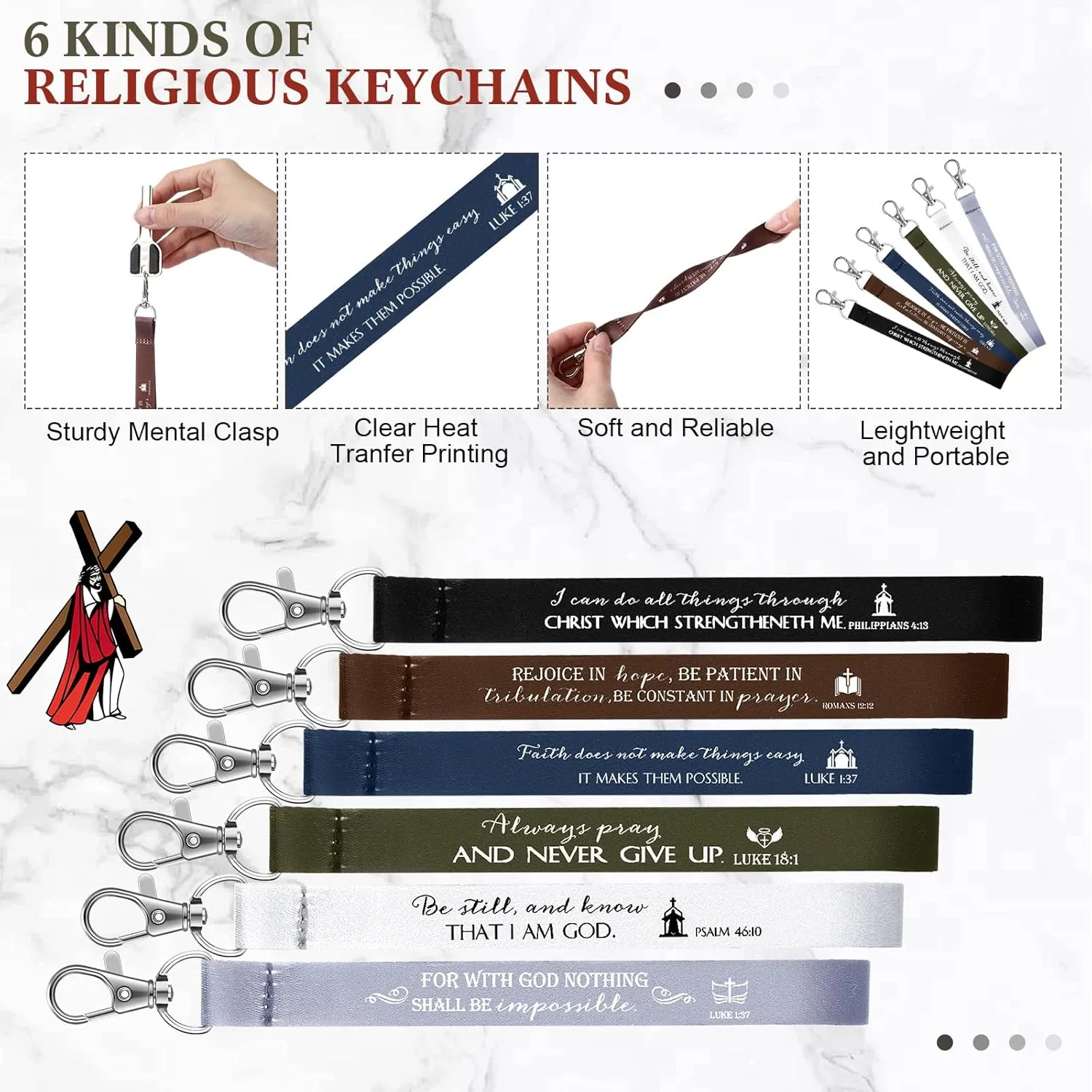 12 Pcs Fathers Day Christian Gift Bulk Religious Makeup Bag Bible Verse Lanyard Keychain for Women Men Church Nurse(Neutral Colors,Inspirational Words)