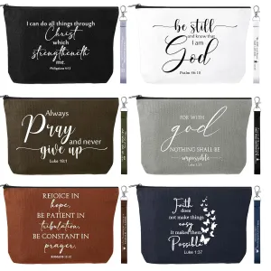 12 Pcs Fathers Day Christian Gift Bulk Religious Makeup Bag Bible Verse Lanyard Keychain for Women Men Church Nurse(Neutral Colors,Inspirational Words)