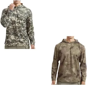 2PCS Summer Tops for Men UV Sun Protection Hooded Camo Shirts Long Sleeve Quick-Dry Outdoor Tees Cooling Hoodies