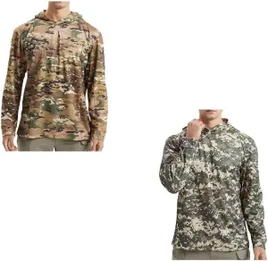 2PCS Summer Tops for Men UV Sun Protection Hooded Camo Shirts Long Sleeve Quick-Dry Outdoor Tees Cooling Hoodies