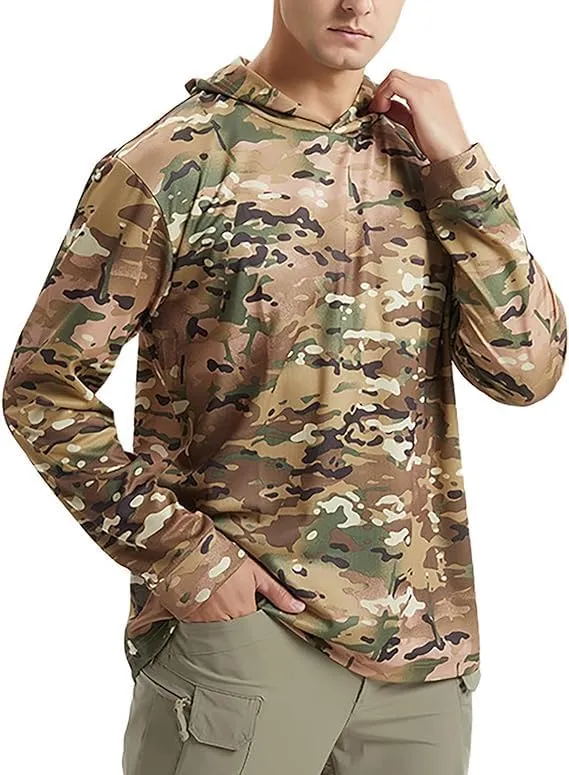 2PCS Summer Tops for Men UV Sun Protection Hooded Camo Shirts Long Sleeve Quick-Dry Outdoor Tees Cooling Hoodies