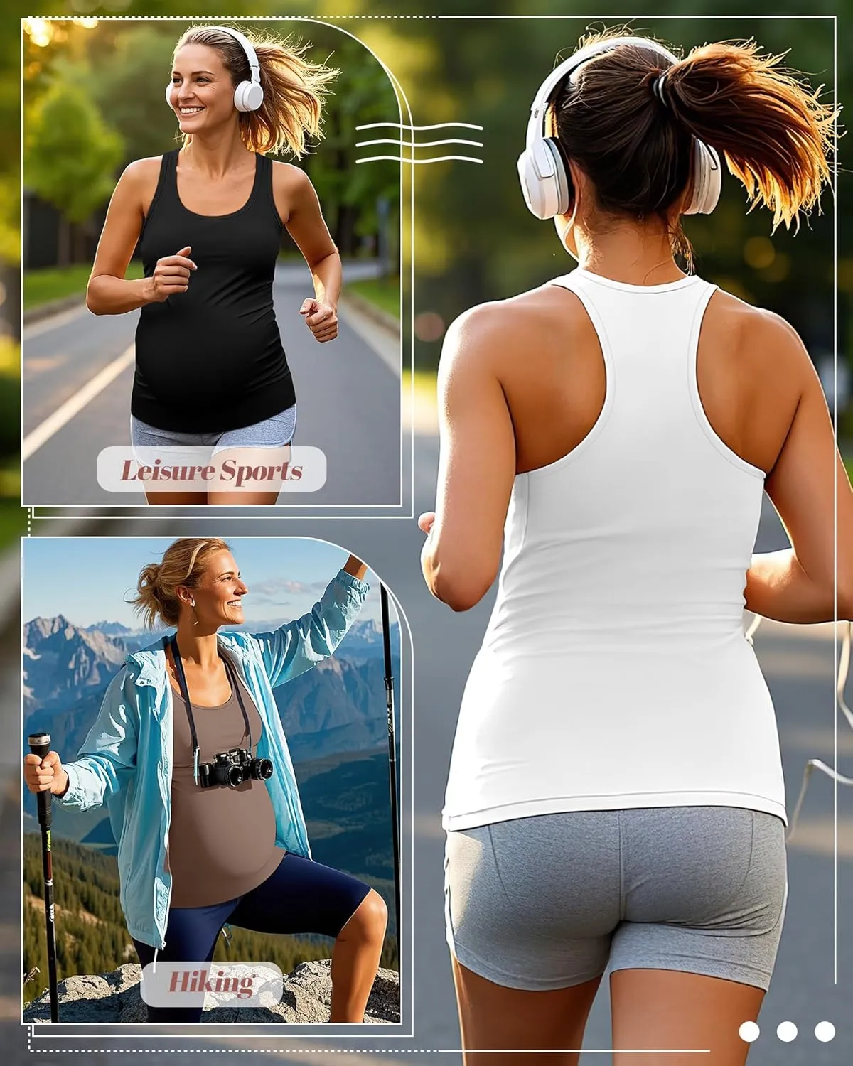 3 Pack Maternity Tank Tops Pregnancy Sleeveless Yoga Workout Cotton Shirts Scoop Neck Racer Back Athletic Tees