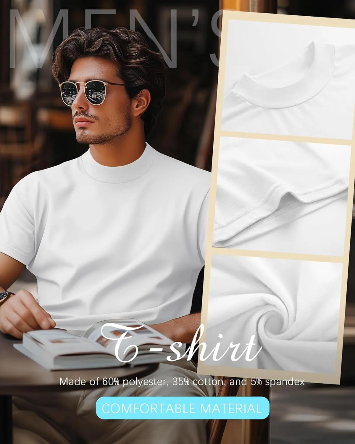 3 Pack Men's Mock Neck T Shirts Cotton Short Sleeve Turtleneck Pullover Tops Casual Slim Fit Summer Basic Tees
