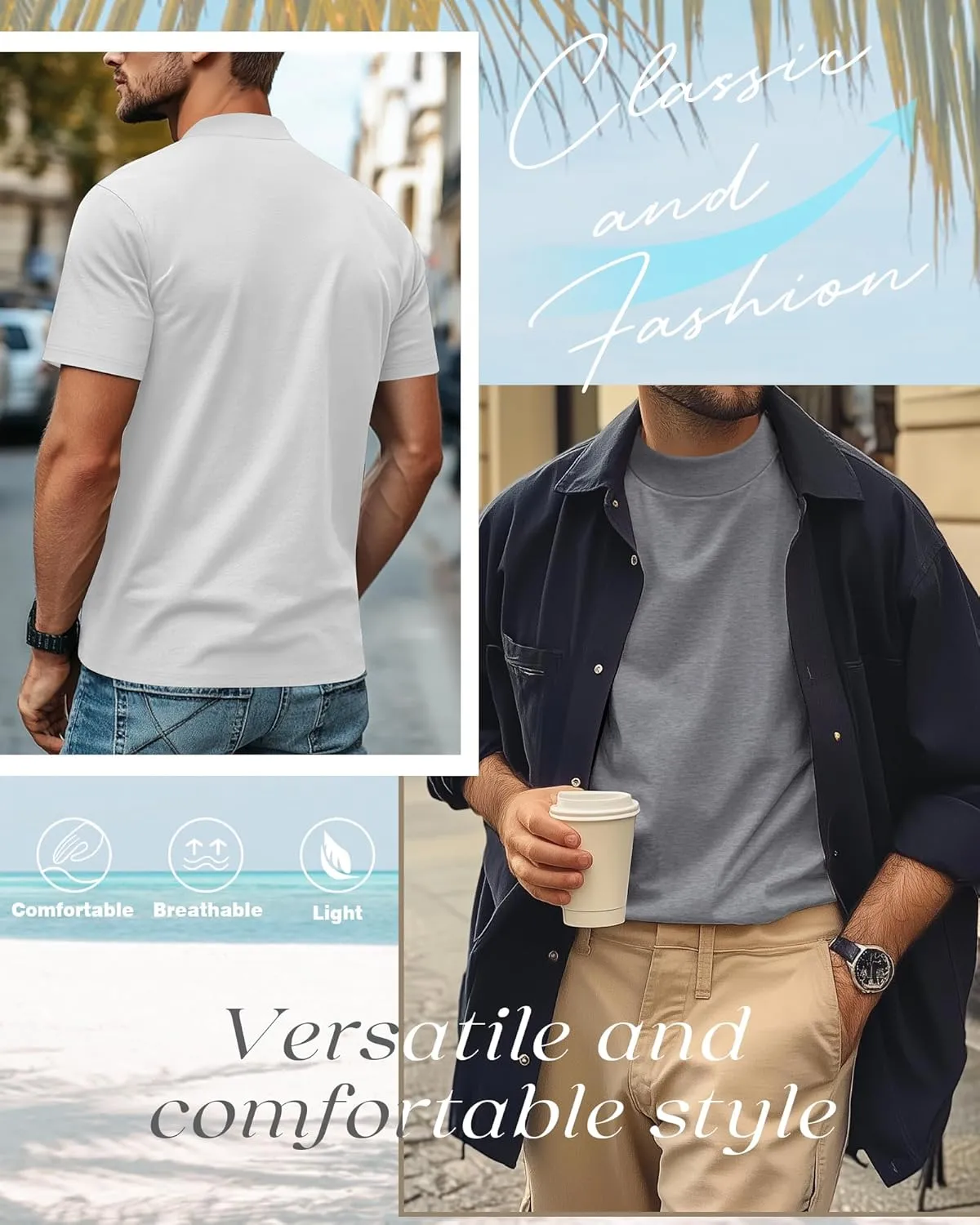 3 Pack Men's Mock Neck T Shirts Cotton Short Sleeve Turtleneck Pullover Tops Casual Slim Fit Summer Basic Tees