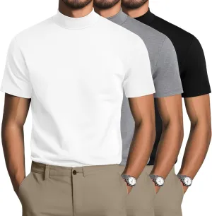 3 Pack Men's Mock Neck T Shirts Cotton Short Sleeve Turtleneck Pullover Tops Casual Slim Fit Summer Basic Tees