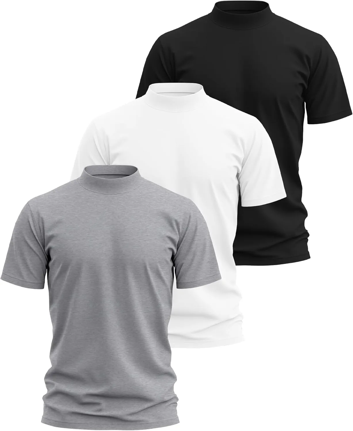 3 Pack Men's Mock Neck T Shirts Cotton Short Sleeve Turtleneck Pullover Tops Casual Slim Fit Summer Basic Tees