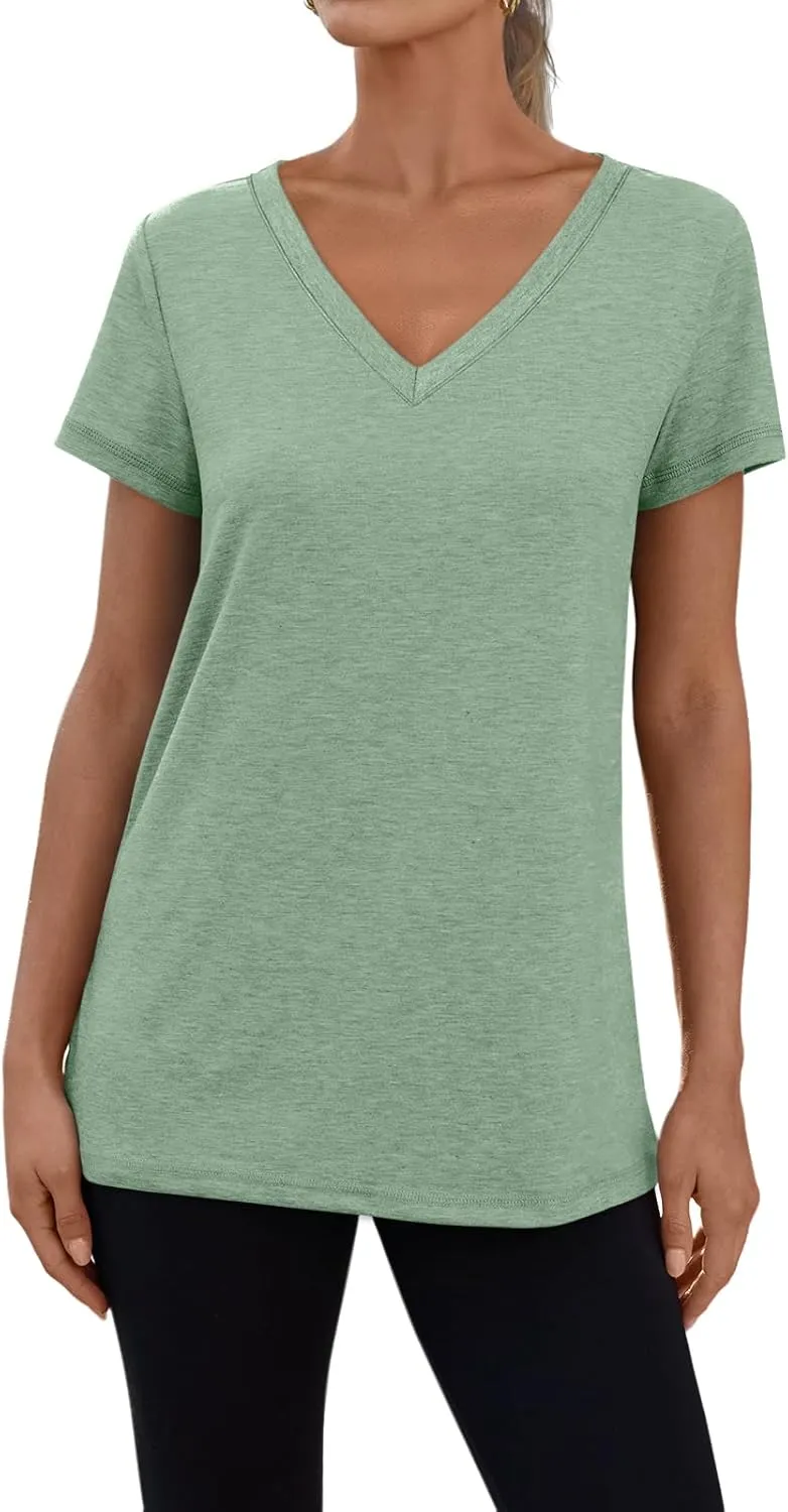 3 Pack V Neck T Shirts for Women Short Sleeve Tshirts Summer Casual Tops Loose Fit Basic Tees