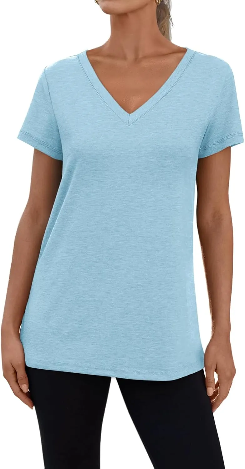 3 Pack V Neck T Shirts for Women Short Sleeve Tshirts Summer Casual Tops Loose Fit Basic Tees