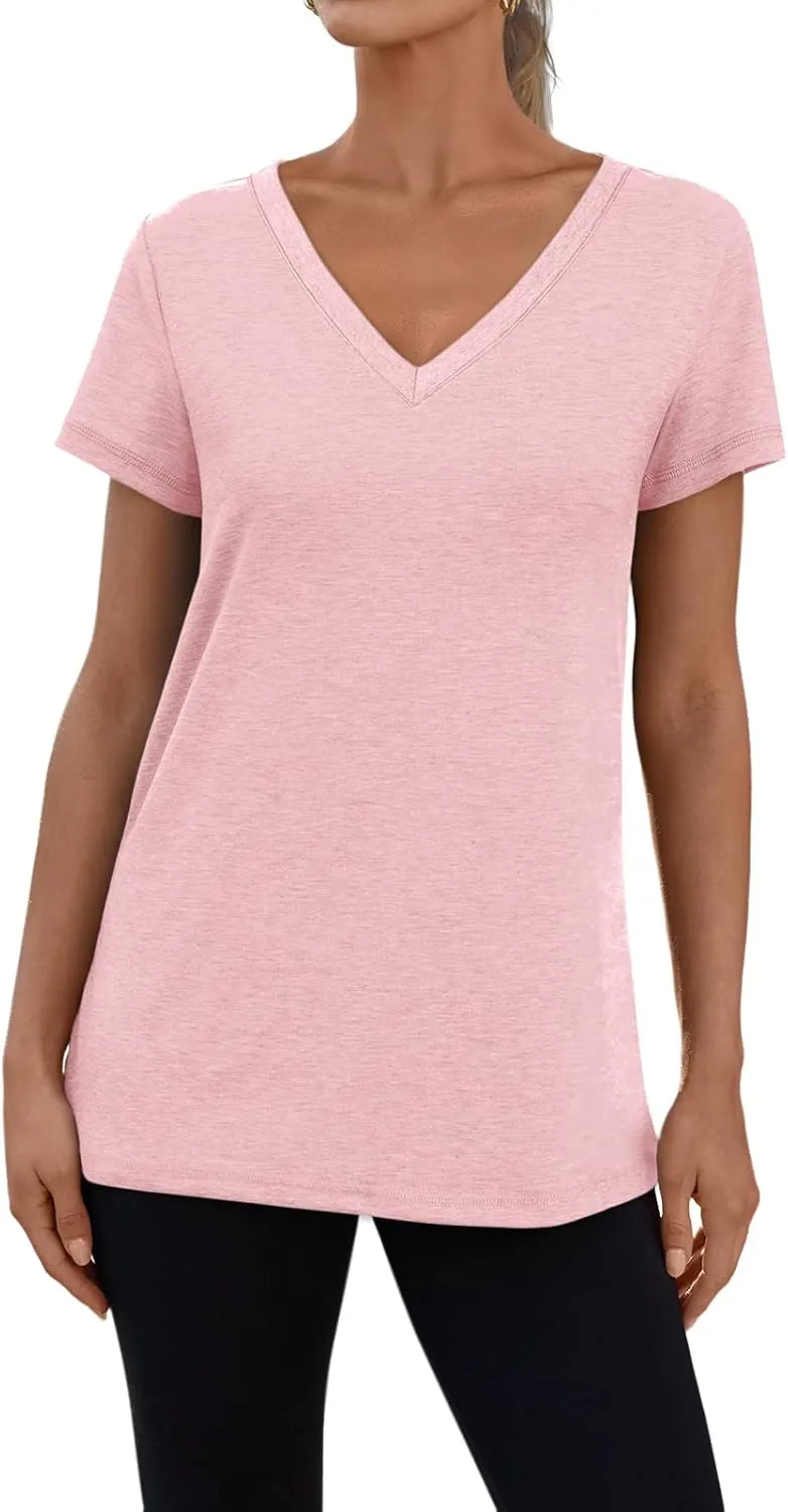 3 Pack V Neck T Shirts for Women Short Sleeve Tshirts Summer Casual Tops Loose Fit Basic Tees