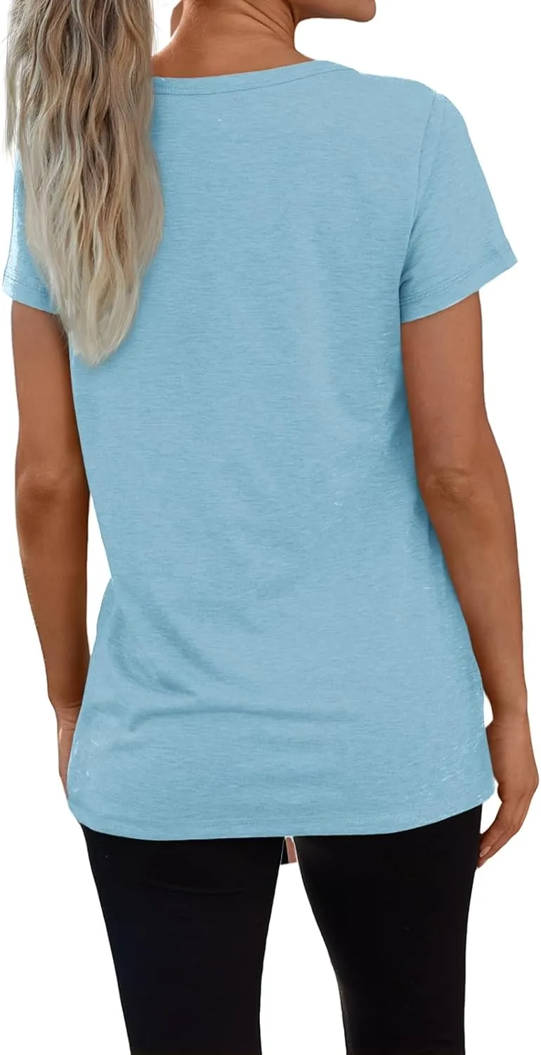 3 Pack V Neck T Shirts for Women Short Sleeve Tshirts Summer Casual Tops Loose Fit Basic Tees