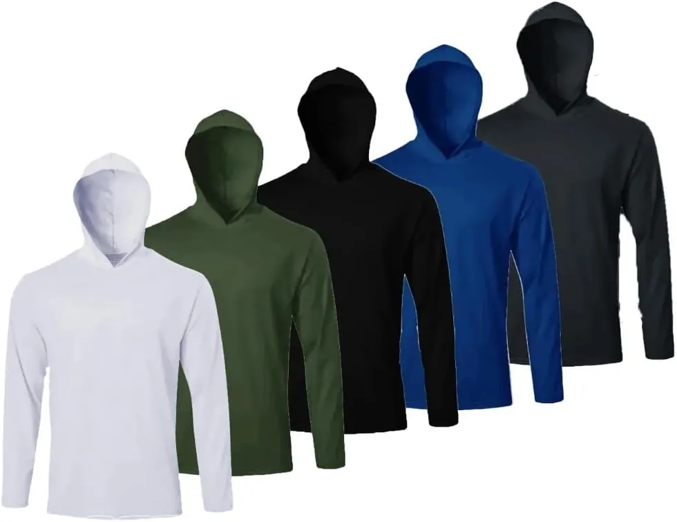 5 Pack Men's Long Sleeve Tees Quick Dry UV Protection Pullover Hoodies Gym Workout Outdoor Sports Athletic Shirts