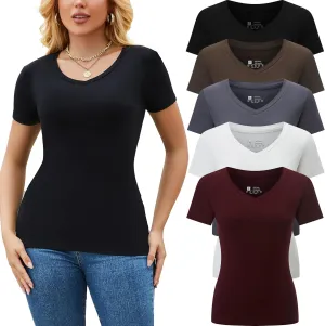 5 Pack Womens T Shirts Short Sleeve Basic Tees V Neck Fashion Tops Slim Fit Casual Summer Outfits Clothes 2025