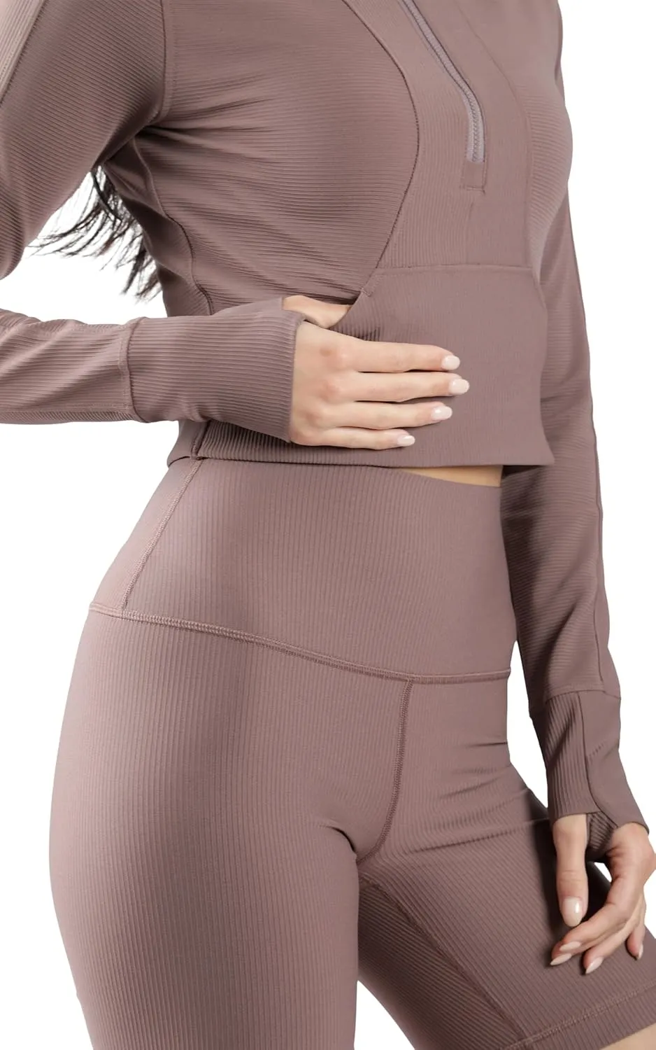 90 Degree By Reflex Womens Interlink Ribbed Half Zip Long Sleeve Crop Top Jacket