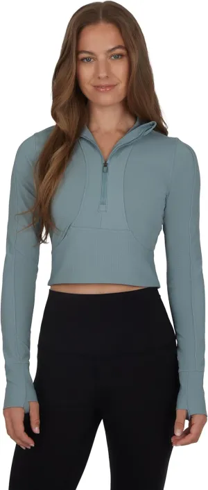 90 Degree By Reflex Womens Interlink Ribbed Half Zip Long Sleeve Crop Top Jacket