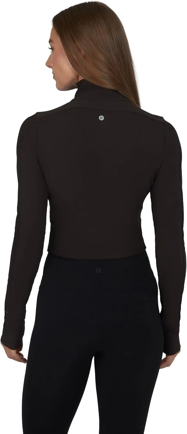 90 Degree By Reflex Womens Interlink Ribbed Half Zip Long Sleeve Crop Top Jacket