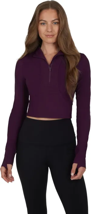 90 Degree By Reflex Womens Interlink Ribbed Half Zip Long Sleeve Crop Top Jacket