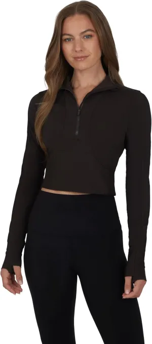 90 Degree By Reflex Womens Interlink Ribbed Half Zip Long Sleeve Crop Top Jacket
