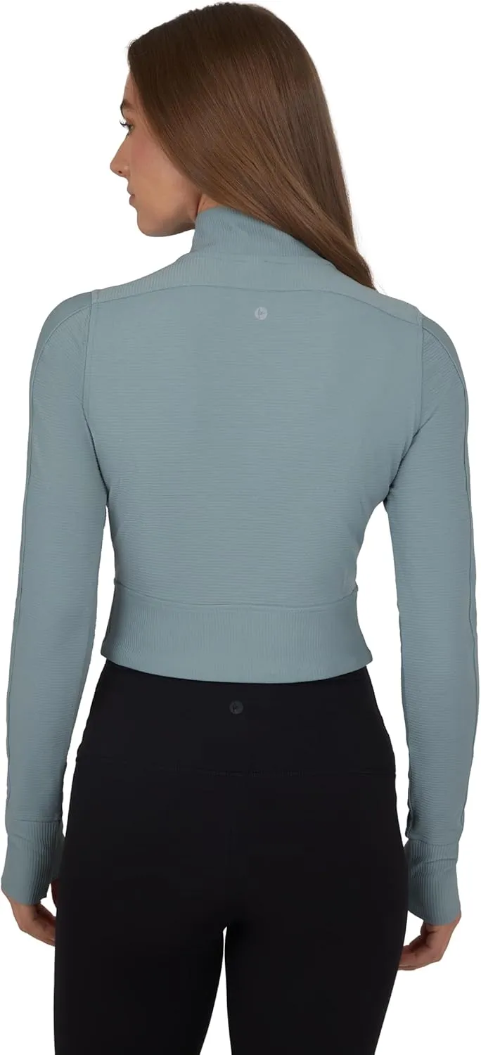 90 Degree By Reflex Womens Interlink Ribbed Half Zip Long Sleeve Crop Top Jacket