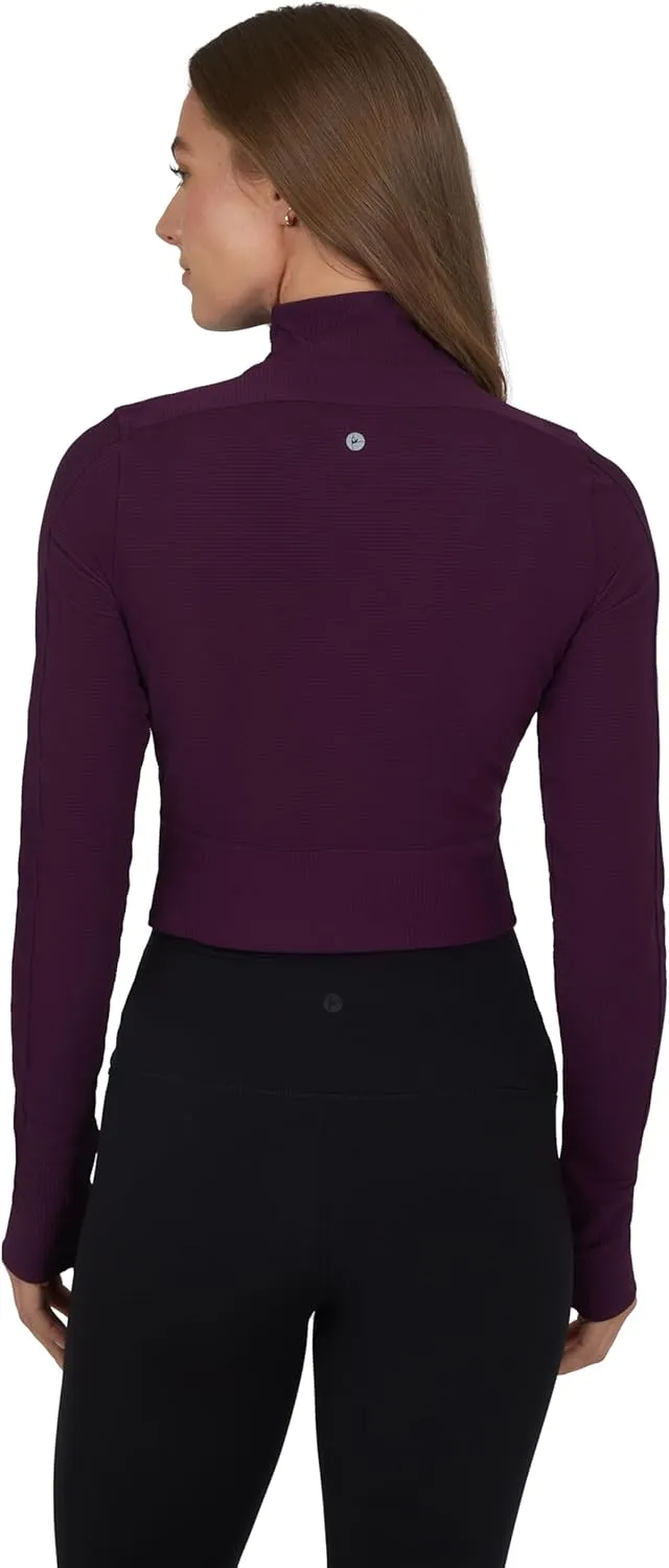 90 Degree By Reflex Womens Interlink Ribbed Half Zip Long Sleeve Crop Top Jacket