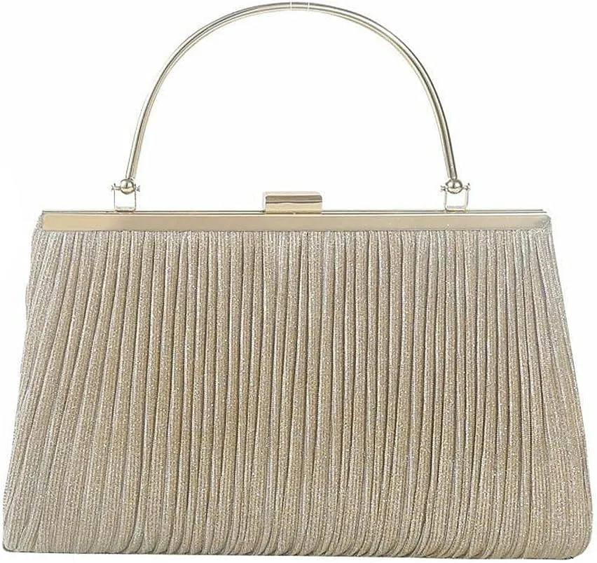 Andy's Orchids Womens Luxy Moon Clutch Bag, Apricot Glitter Evening Bag, Chain Shoulder Handbag, Female Sequin Pleated Purse Bag for Bridal Wedding Party