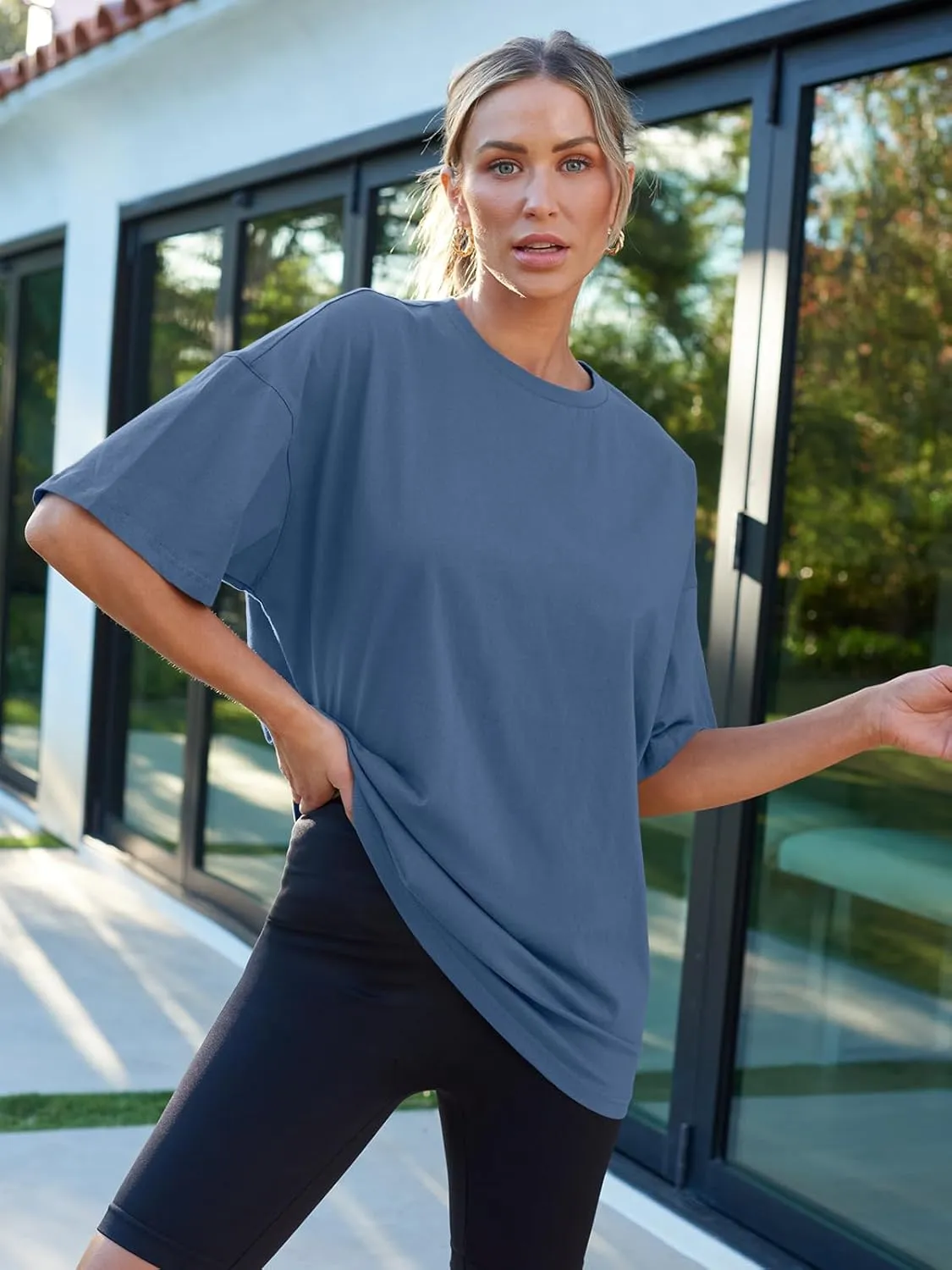 AUTOMET Womens Oversized T Shirts Workout Plus Size Short Sleeve Tops Casual Loose Basic Tees Summer Trendy Outfits 2025