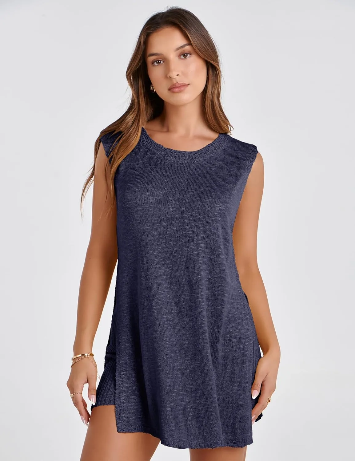 Bianstore Women's Summer Sweater Set Sleeveless Knit Pullover Top Matching Shorts 2 Piece Beach Vacation Outfits