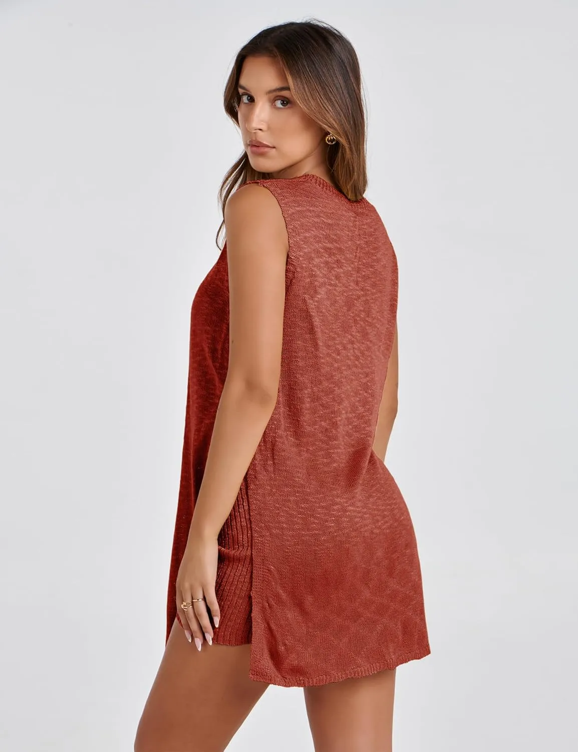 Bianstore Women's Summer Sweater Set Sleeveless Knit Pullover Top Matching Shorts 2 Piece Beach Vacation Outfits