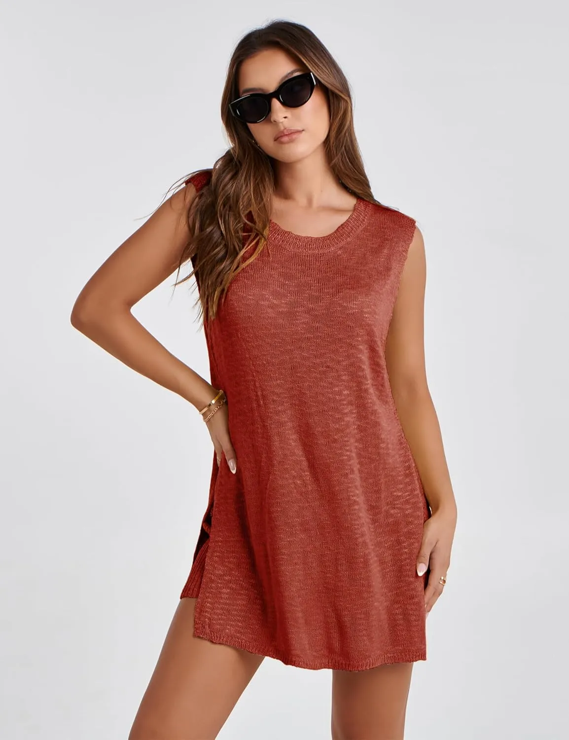 Bianstore Women's Summer Sweater Set Sleeveless Knit Pullover Top Matching Shorts 2 Piece Beach Vacation Outfits