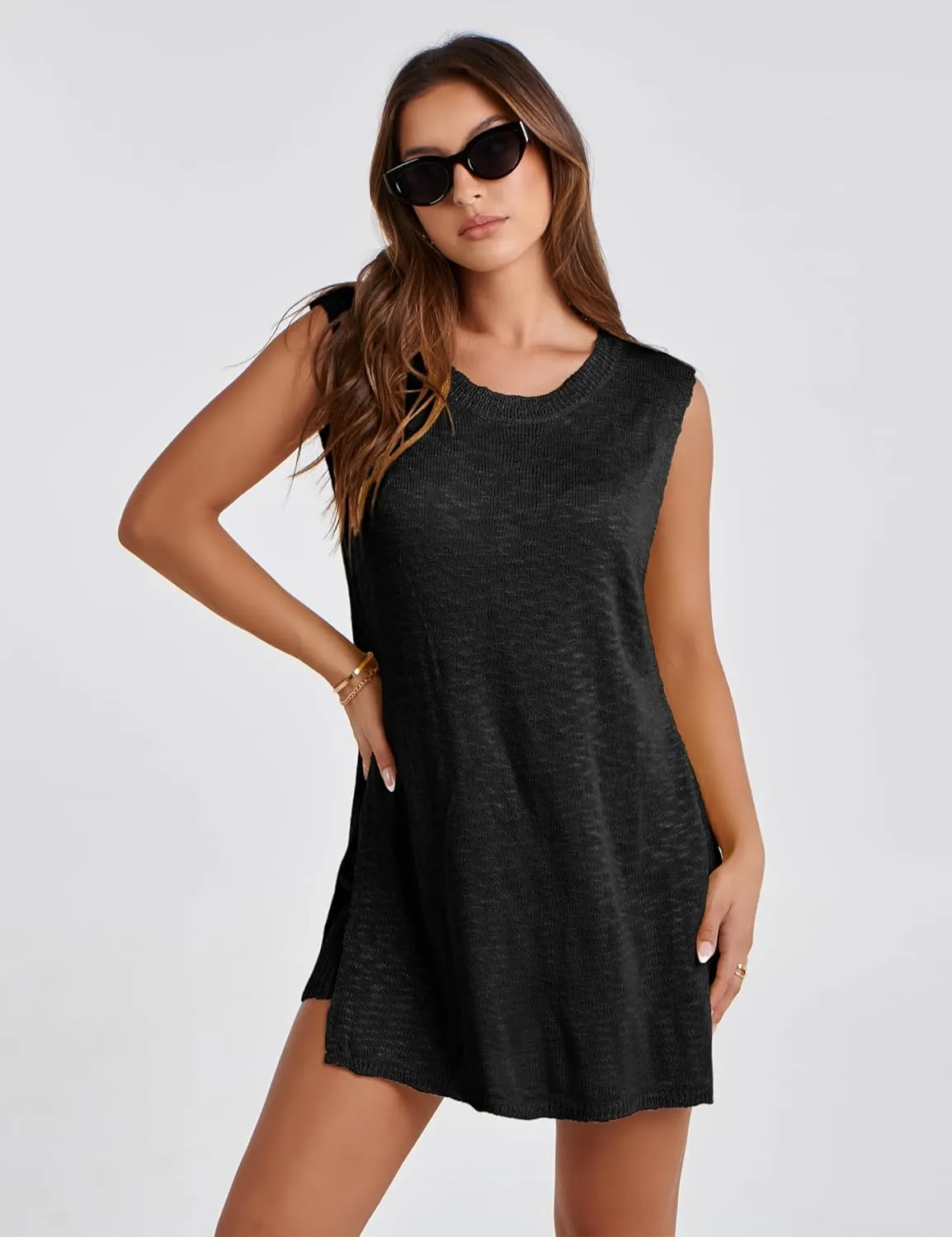 Bianstore Women's Summer Sweater Set Sleeveless Knit Pullover Top Matching Shorts 2 Piece Beach Vacation Outfits
