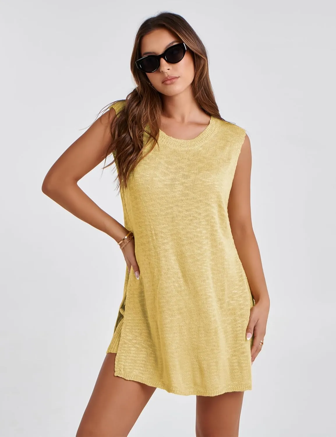 Bianstore Women's Summer Sweater Set Sleeveless Knit Pullover Top Matching Shorts 2 Piece Beach Vacation Outfits