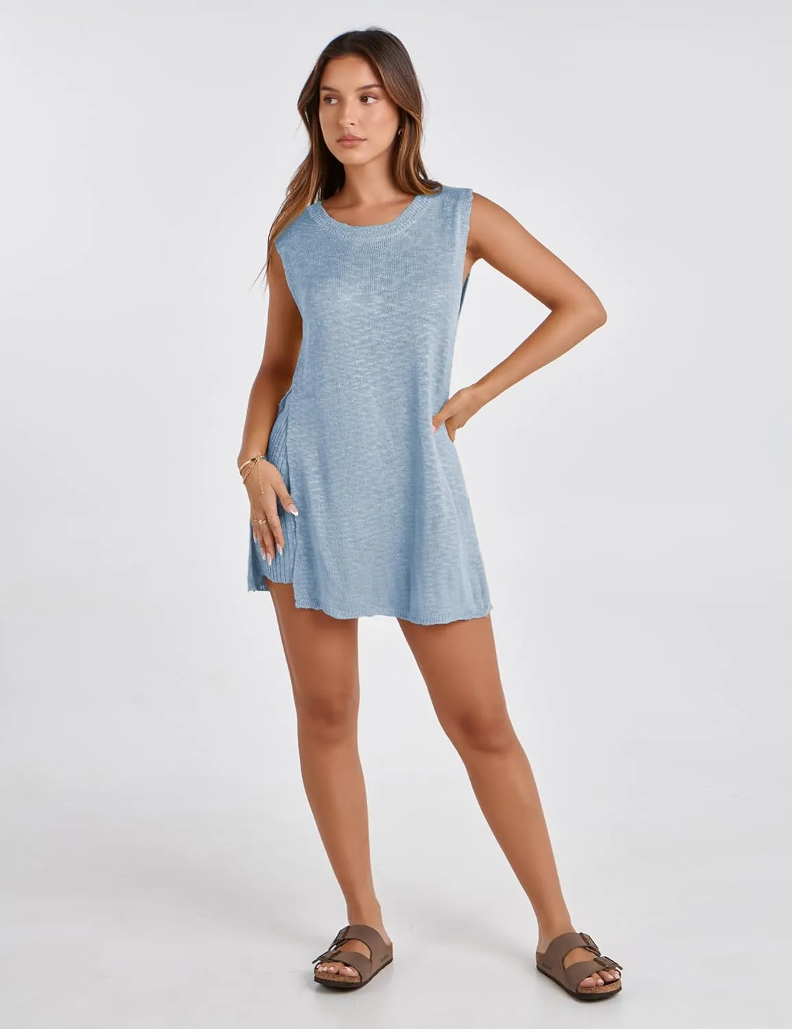 Bianstore Women's Summer Sweater Set Sleeveless Knit Pullover Top Matching Shorts 2 Piece Beach Vacation Outfits