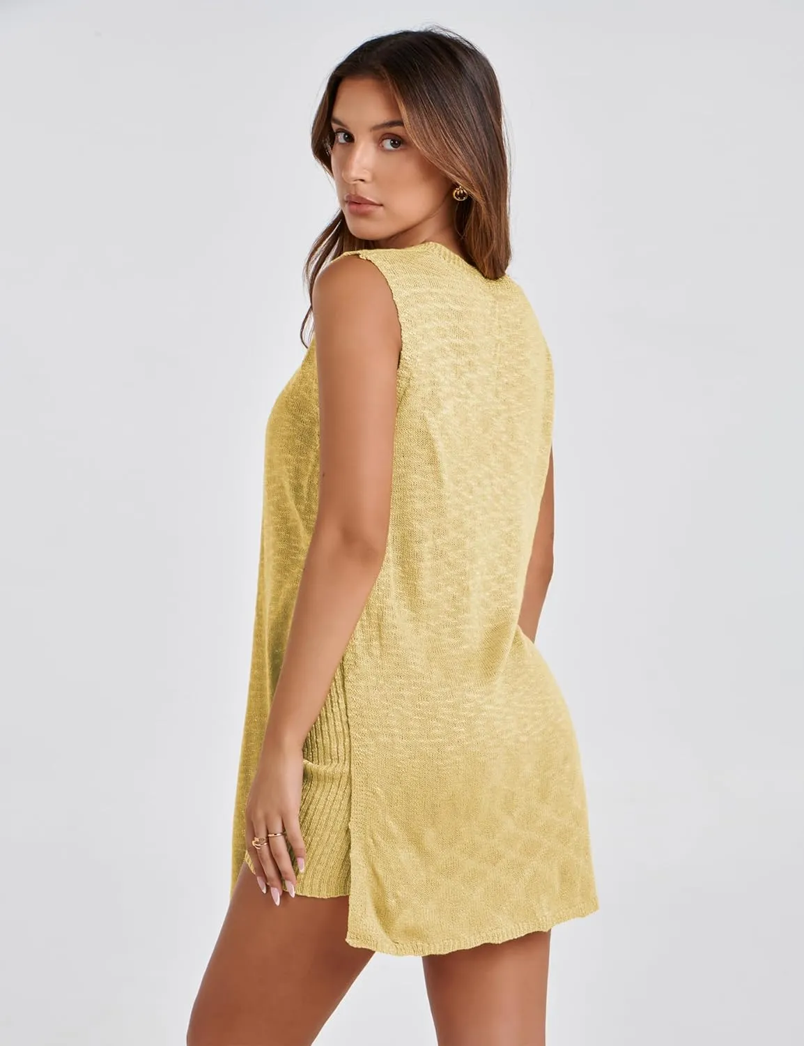 Bianstore Women's Summer Sweater Set Sleeveless Knit Pullover Top Matching Shorts 2 Piece Beach Vacation Outfits