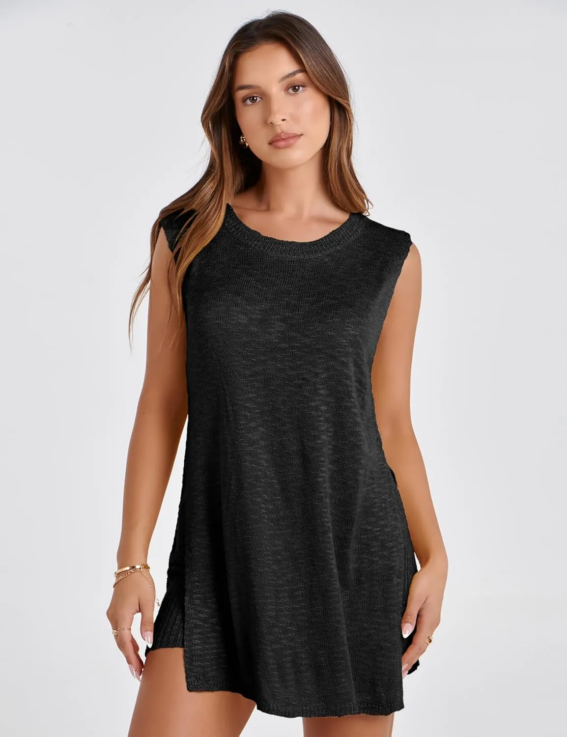 Bianstore Women's Summer Sweater Set Sleeveless Knit Pullover Top Matching Shorts 2 Piece Beach Vacation Outfits