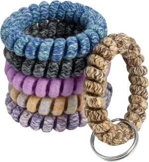 BIHRTC Pack of 6 Keychain Bracelet Wristlet Wrist Key Chain Holder Spring Wristband Flexible Spiral Wrist Coil Spring Stretchable Spiral Key Rings for Gym Pool ID Badge Sports