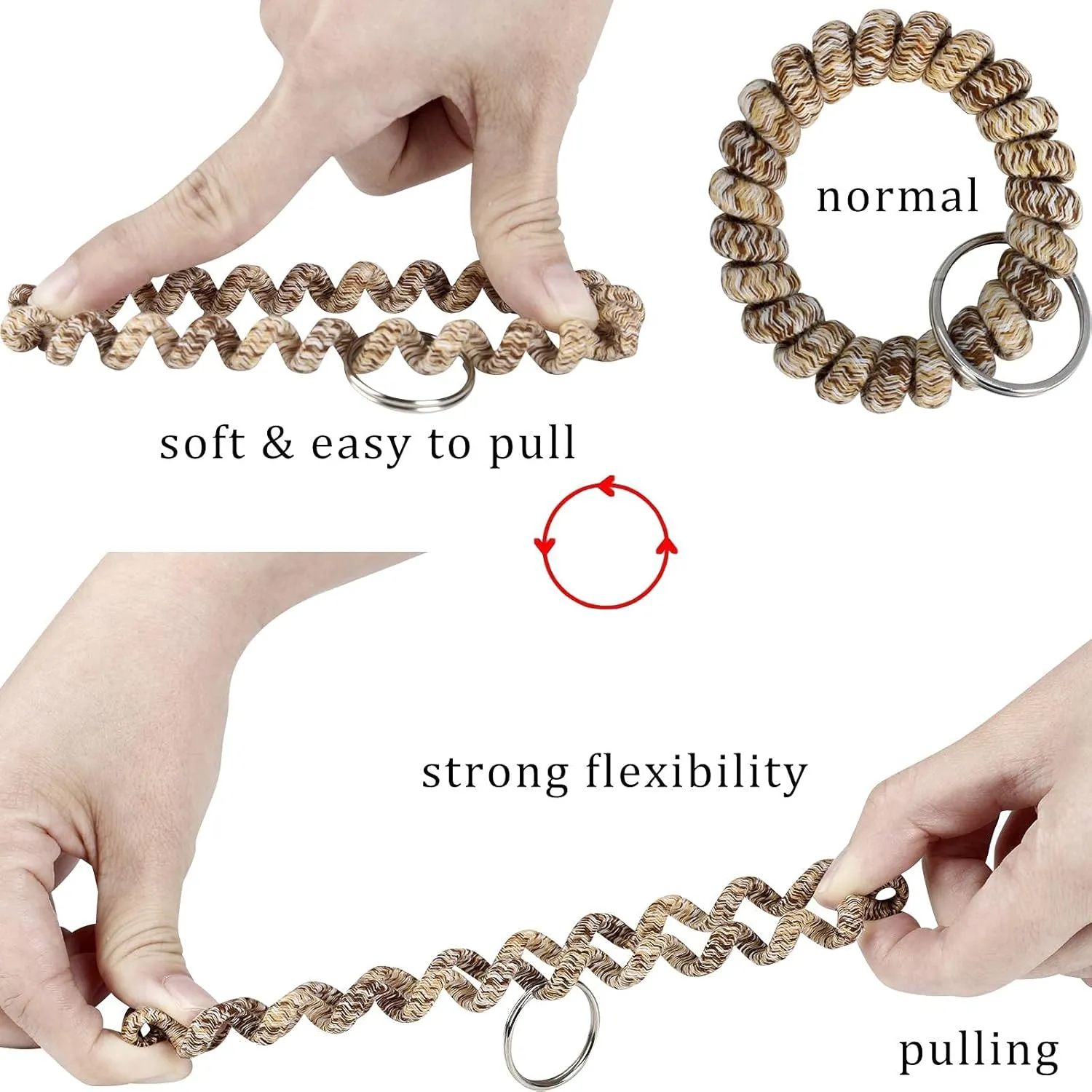 BIHRTC Pack of 6 Keychain Bracelet Wristlet Wrist Key Chain Holder Spring Wristband Flexible Spiral Wrist Coil Spring Stretchable Spiral Key Rings for Gym Pool ID Badge Sports