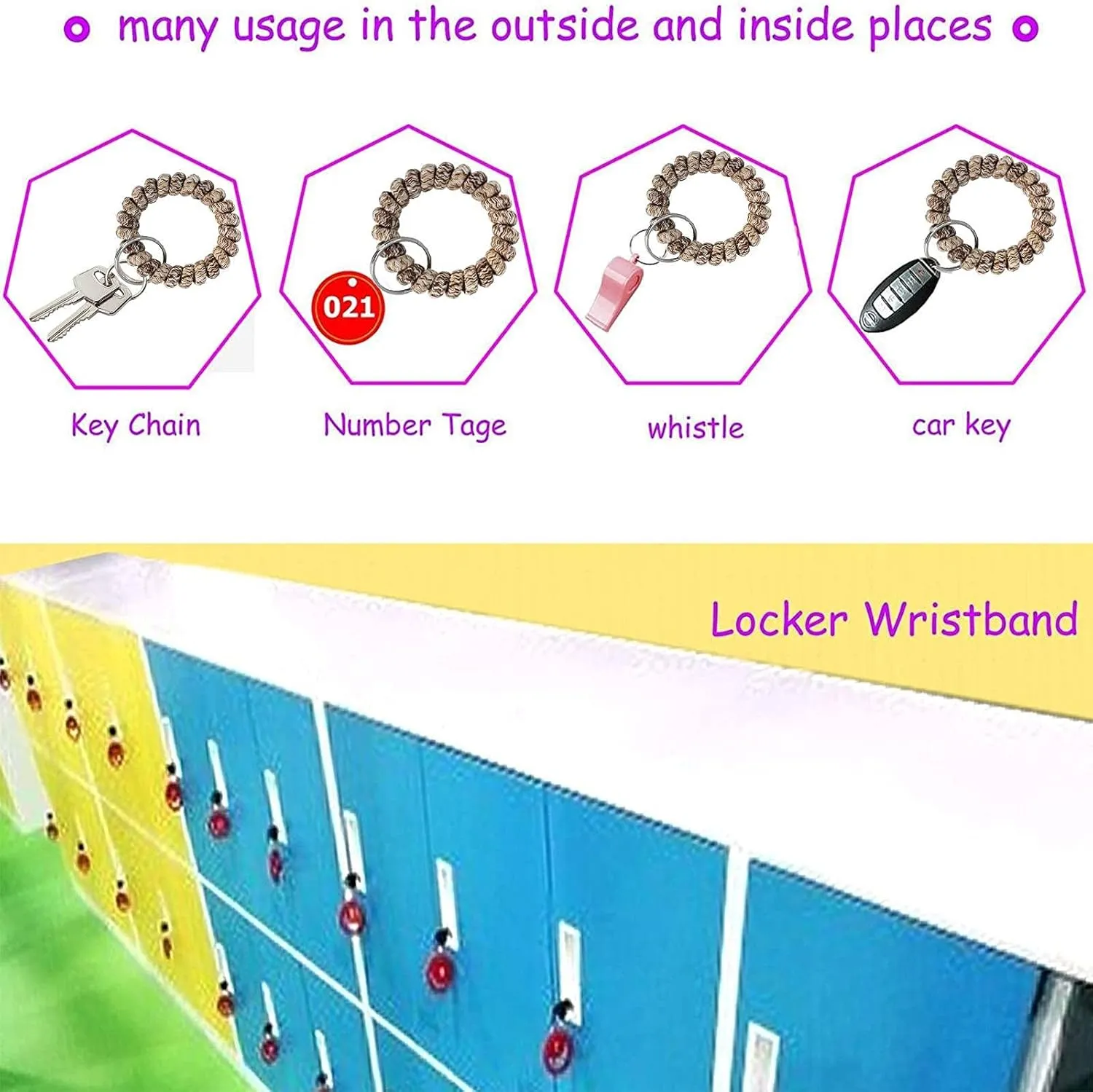 BIHRTC Pack of 6 Keychain Bracelet Wristlet Wrist Key Chain Holder Spring Wristband Flexible Spiral Wrist Coil Spring Stretchable Spiral Key Rings for Gym Pool ID Badge Sports