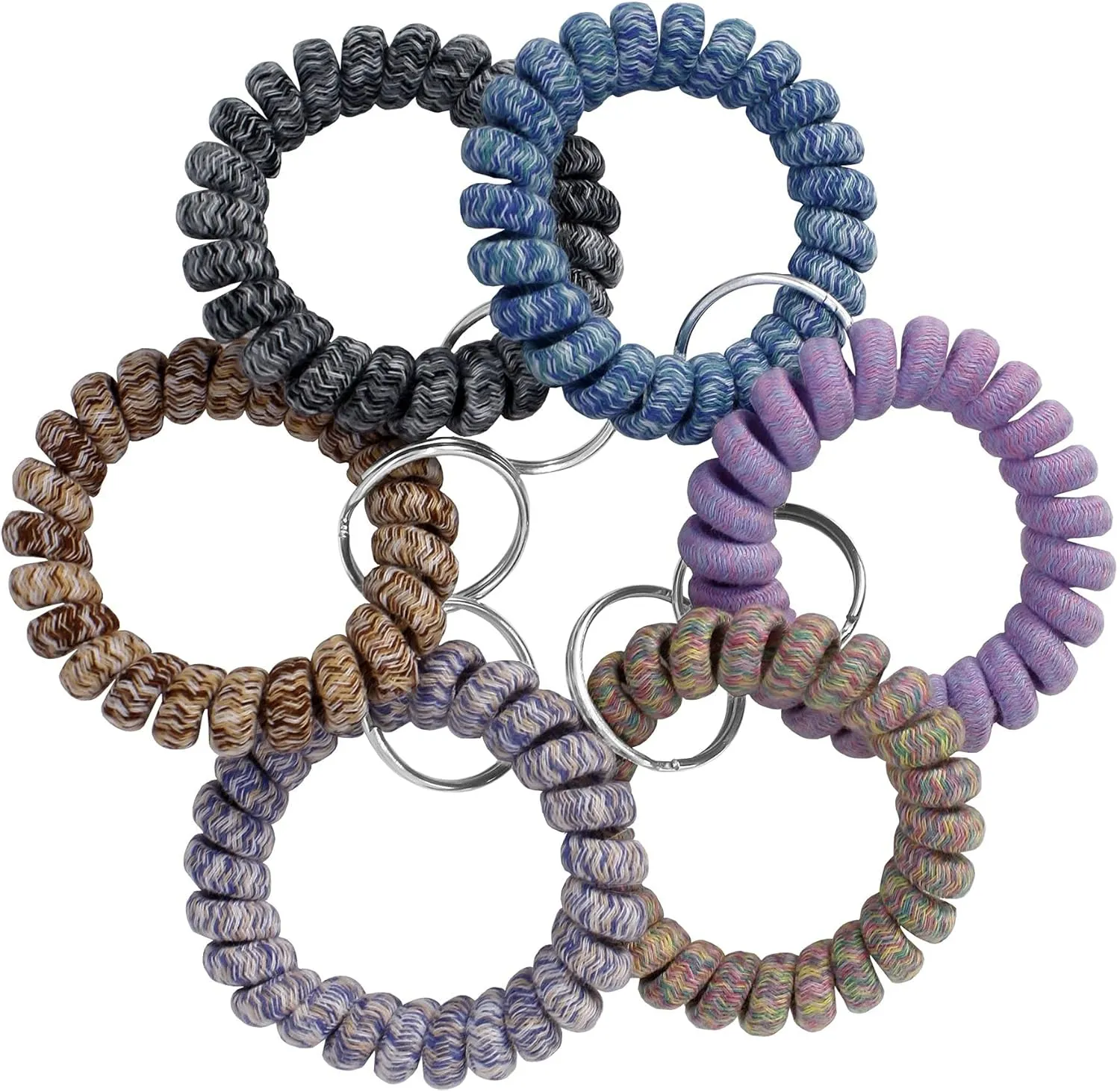 BIHRTC Pack of 6 Keychain Bracelet Wristlet Wrist Key Chain Holder Spring Wristband Flexible Spiral Wrist Coil Spring Stretchable Spiral Key Rings for Gym Pool ID Badge Sports