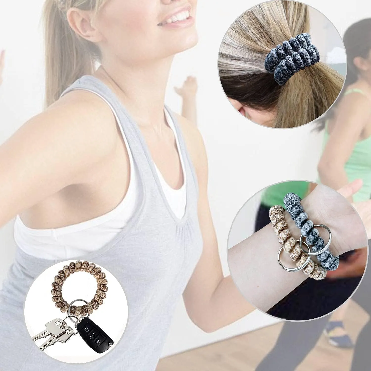 BIHRTC Pack of 6 Keychain Bracelet Wristlet Wrist Key Chain Holder Spring Wristband Flexible Spiral Wrist Coil Spring Stretchable Spiral Key Rings for Gym Pool ID Badge Sports