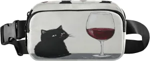 Black Cat Wineglass Neutral Fanny Packs for Women Girls Crossbody Bags Everywhere Belt Bag with Adjustable Strap Fashion Waist Pack for Travel Shopping Running