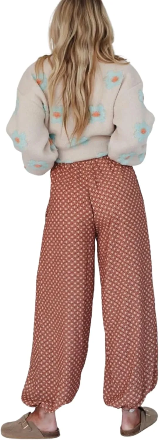 Boho Wide Leg Pants for Women  High Waisted Drawstring Joggers with Pockets Loose Lounge Pants