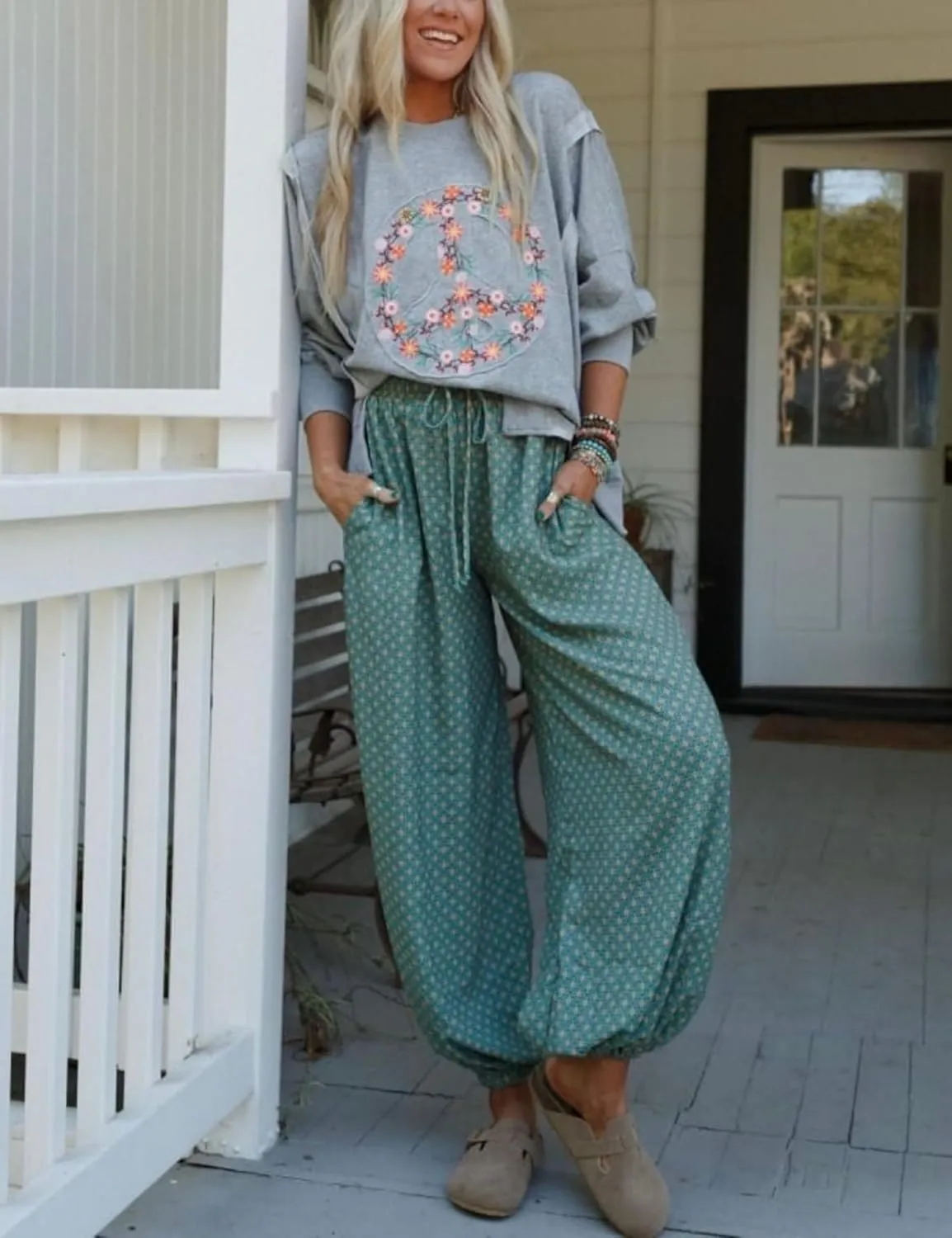 Boho Wide Leg Pants for Women  High Waisted Drawstring Joggers with Pockets Loose Lounge Pants