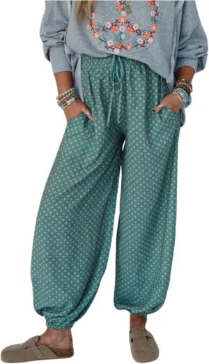 Boho Wide Leg Pants for Women  High Waisted Drawstring Joggers with Pockets Loose Lounge Pants