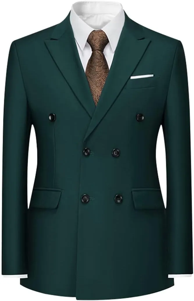 Boyland Mens Solid Color Notched Lapel Double Breasted Suit Jacket Blazer