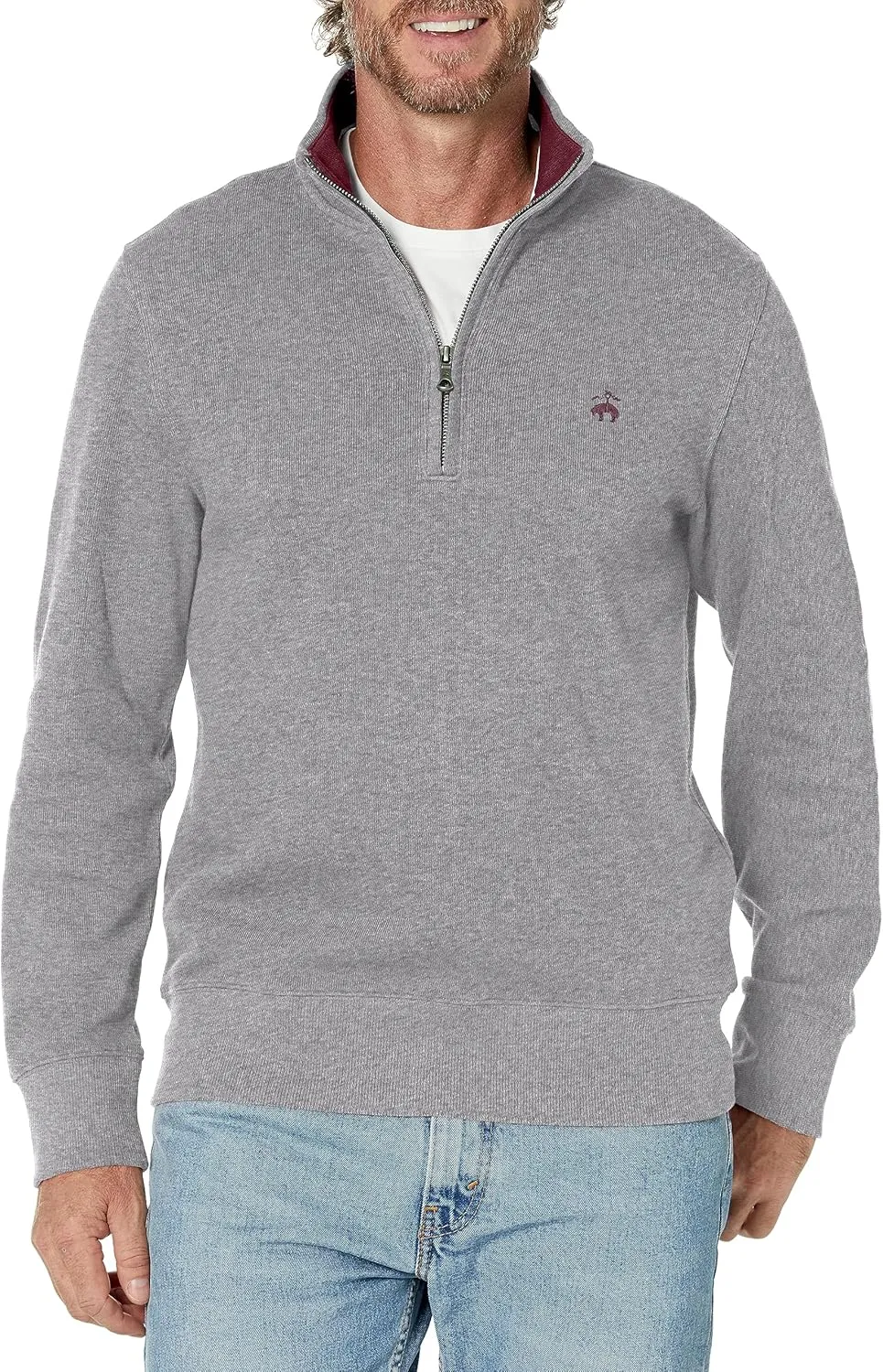 Brooks Brothers Men's Ribbed French Terry Long Sleeve Half-Zip Sweater