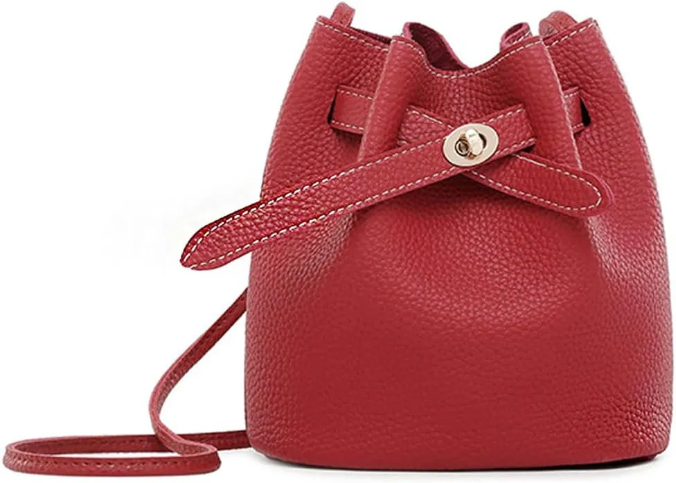 Bucket Bags for Women Water Resistant Crinkled Leather Drawstring Lockable Shoulder Bag with Adjustable Strap Daily Use Casual Travel Office Work Date