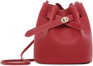 Bucket Bags for Women Water Resistant Crinkled Leather Drawstring Lockable Shoulder Bag with Adjustable Strap Daily Use Casual Travel Office Work Date