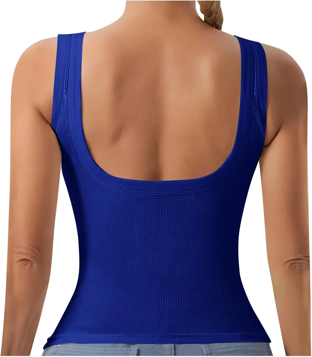 Built in Bra Tank Tops for Women 2024 Summer Casual Ribbed Knit Camisole U Neck Sleeveless Padded Workout Tops