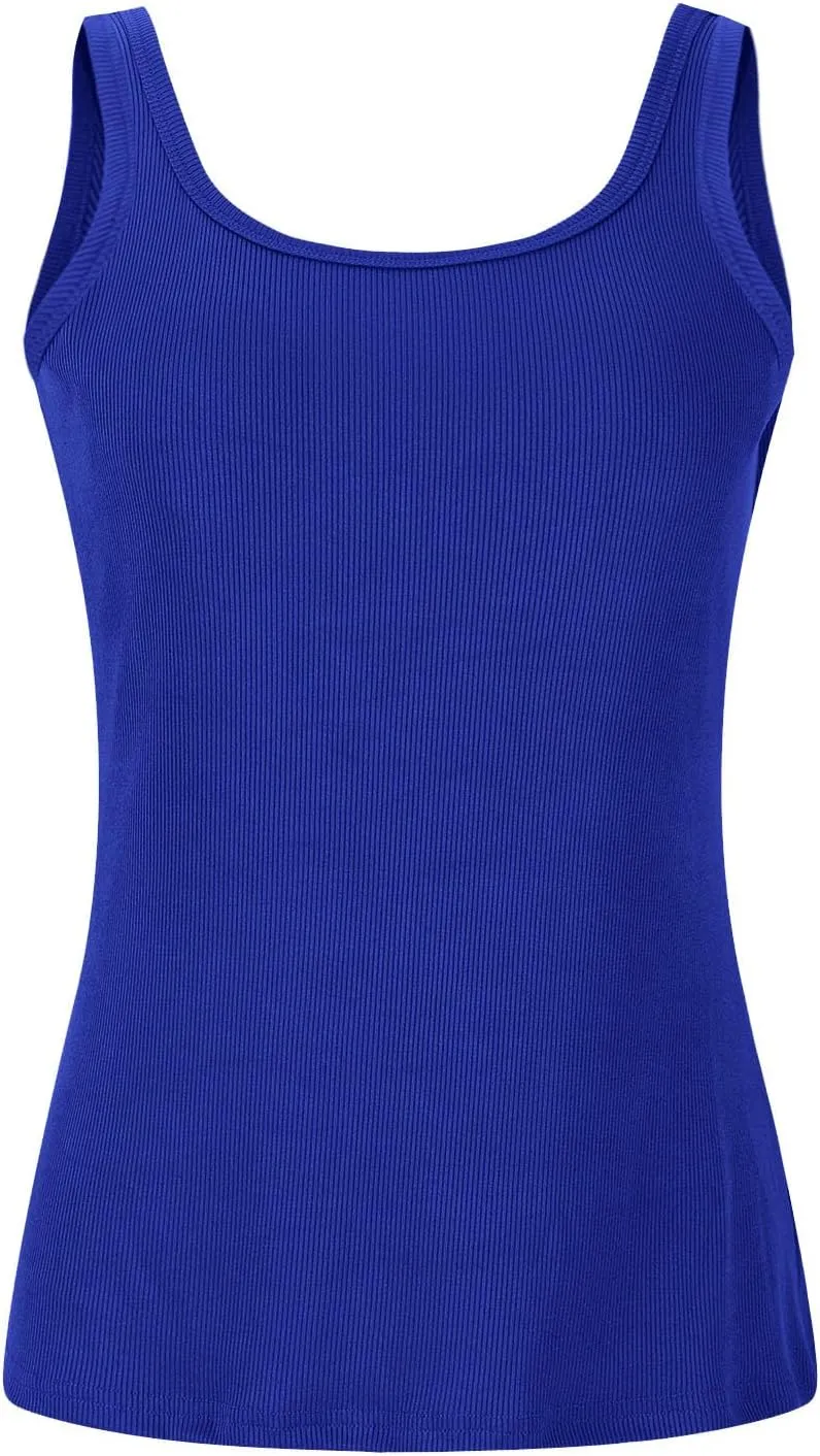 Built in Bra Tank Tops for Women 2024 Summer Casual Ribbed Knit Camisole U Neck Sleeveless Padded Workout Tops