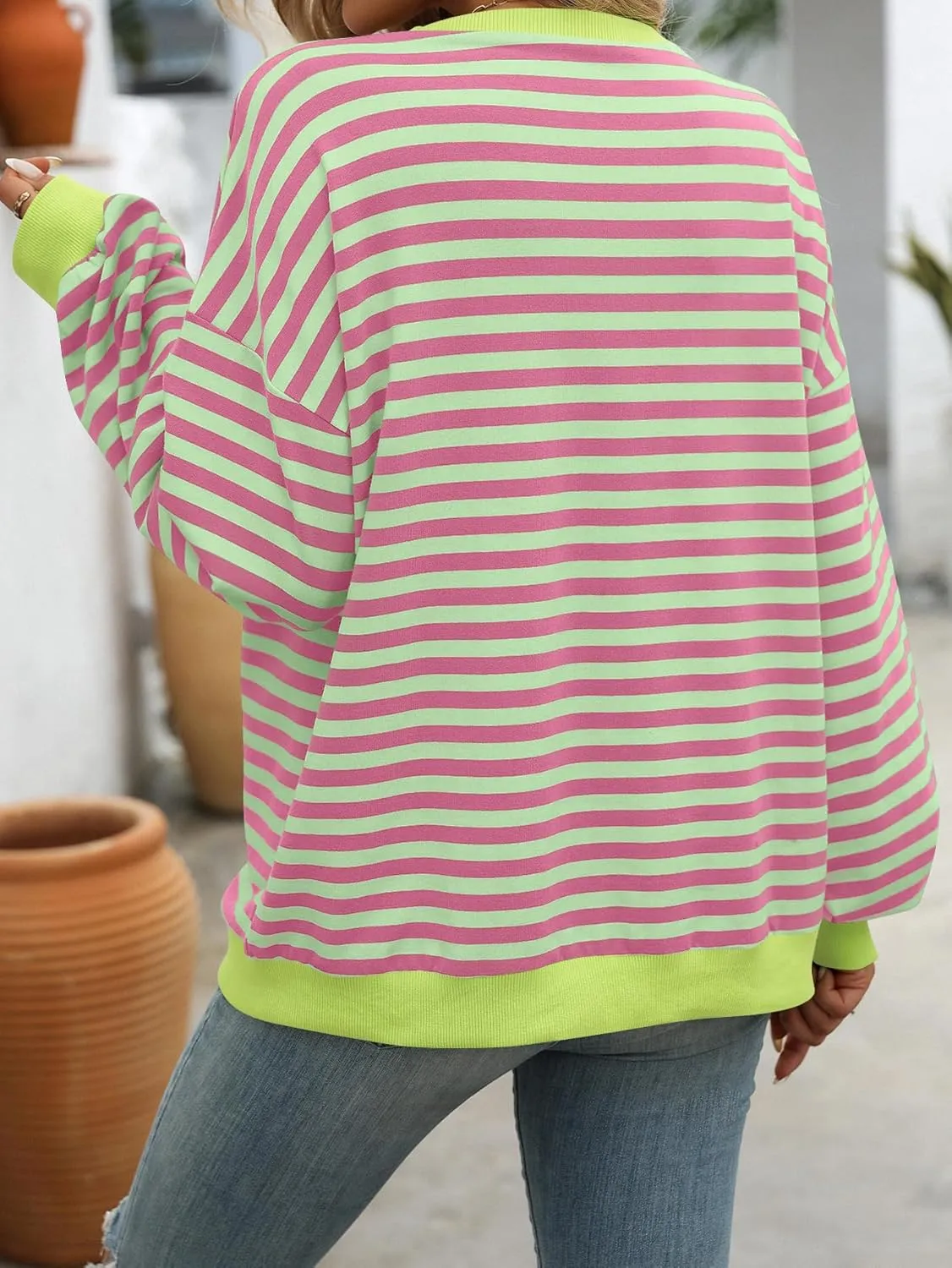 CASURESS Women Striped Oversized Sweatshirt Long Sleeve Crewneck Shirts Fall Fashion Pullover Sweater